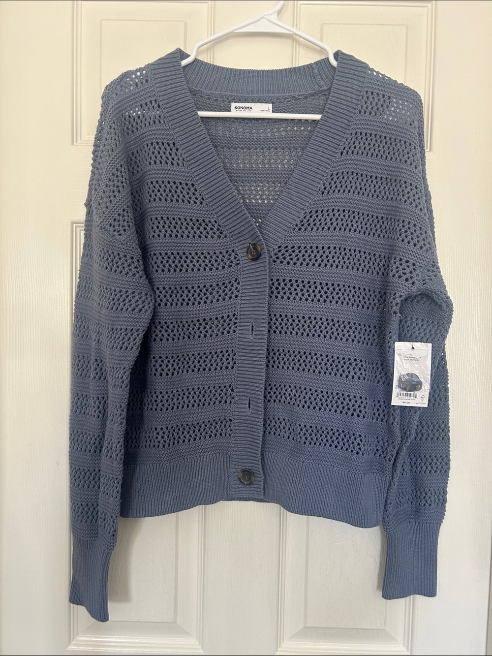 Sonoma Open-Knit Button Cardigan in Slate Blue